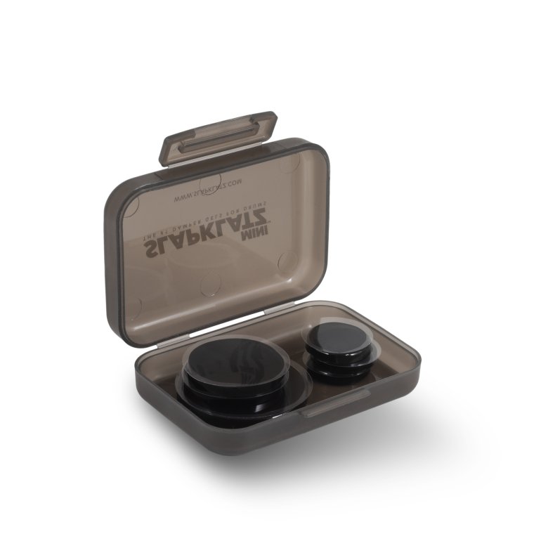 SlapKlatz MINI black - open carrying case shown with gel dampeners inside.