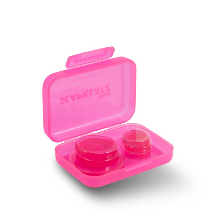 SlapKlatz MINI pink - open carrying case shown with gel dampeners inside.