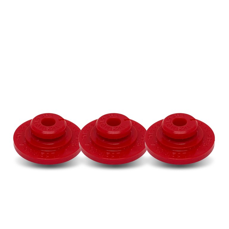3 red Grombals shown on a white background