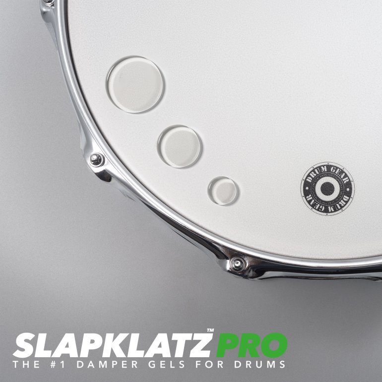 SlapKlat PRO clear - shown on a drum head. All 3 sizes are shown.
