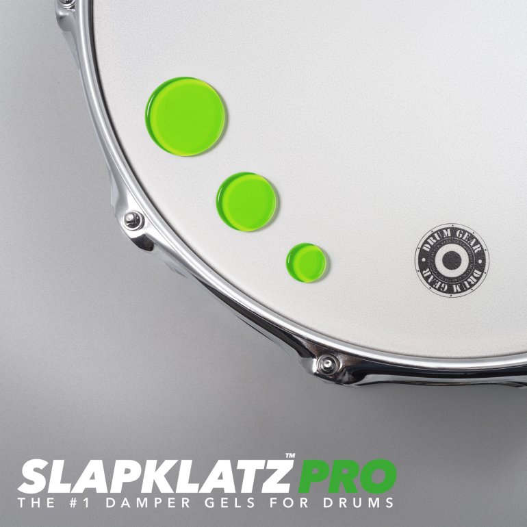 SlapKlat PRO Alien Green - gels shown on a drum head