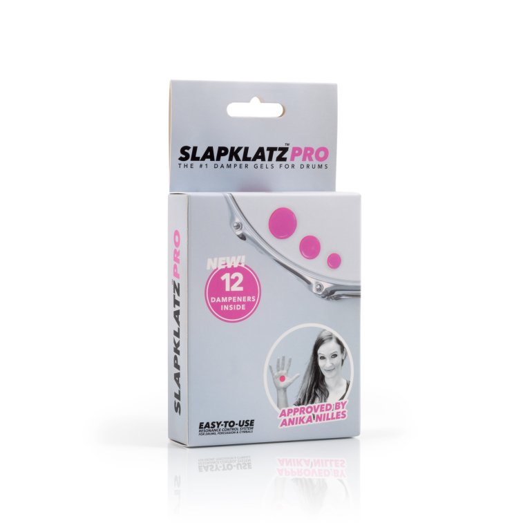 SlapKlat PRO pink - pack shown on white background, with Anika Nilles on the front approving the product