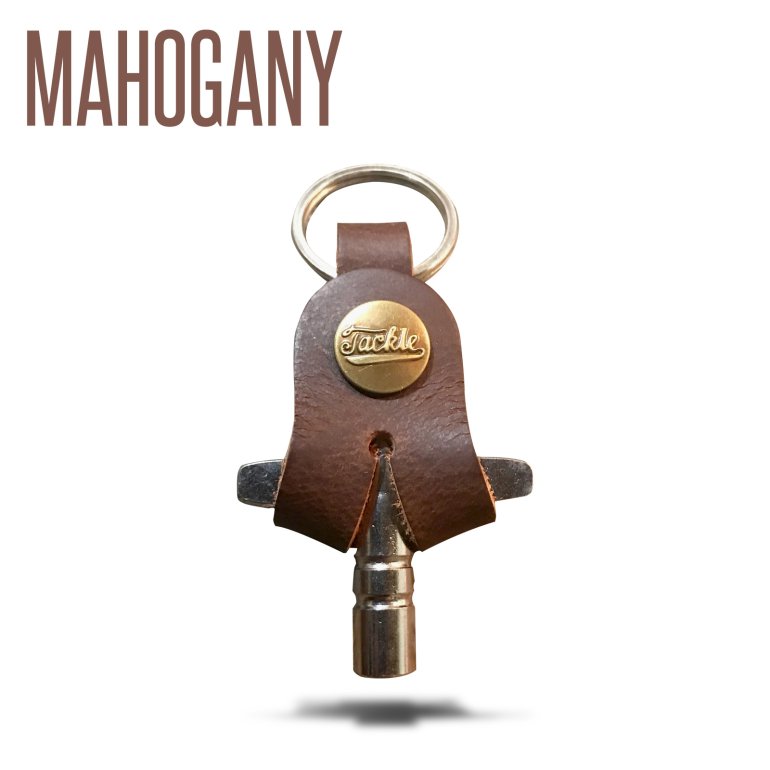 Tackle Instrument "Leather Drum Key" shown in mahogny