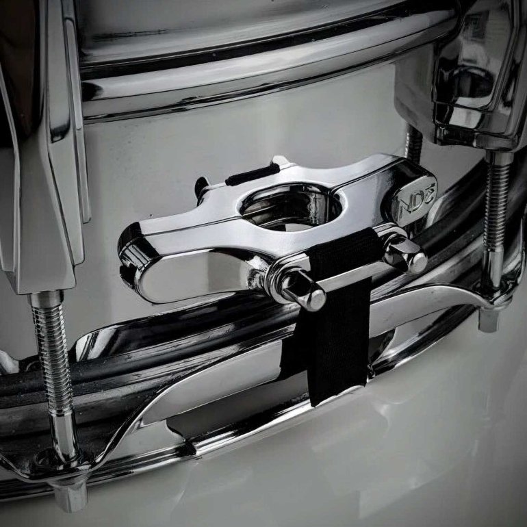 Universal Butt Plate in Chrome - shown on a snare drum